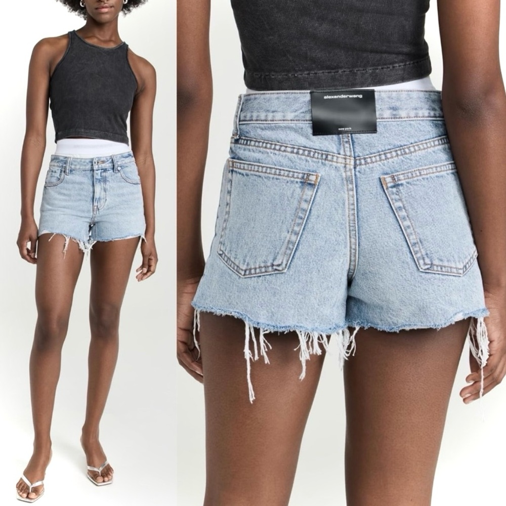 ALEXANDER WANG | 26 | Bite High Waist Light Wash Denim Distressed Raw Hem Shorts